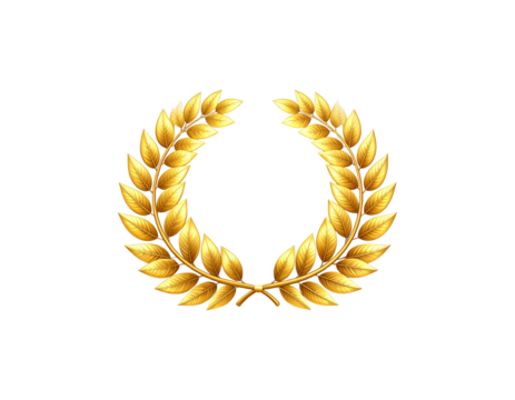 Golden laurel wreath with leaves and branches decorated on white background