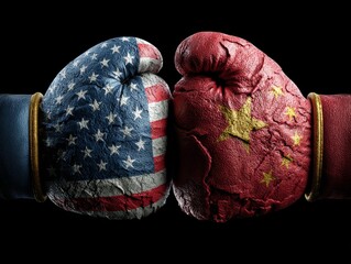Boxing gloves representing USA and China rivalry
