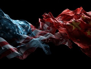 Flags of the United States and China waving together