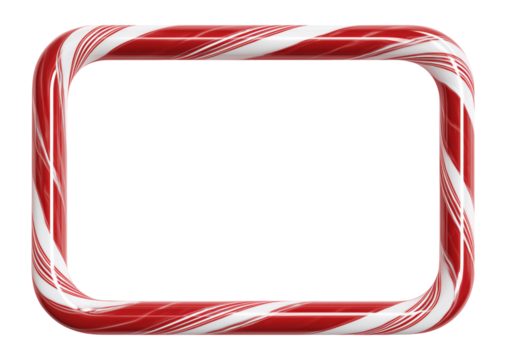 Festive rectangular frame made from red and white striped candy canes, perfect for Christmas cards and holiday design templates, isolated on transparent background