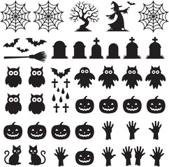 Obraz premium set of silhouettes for halloween design on white background simple detailed traced