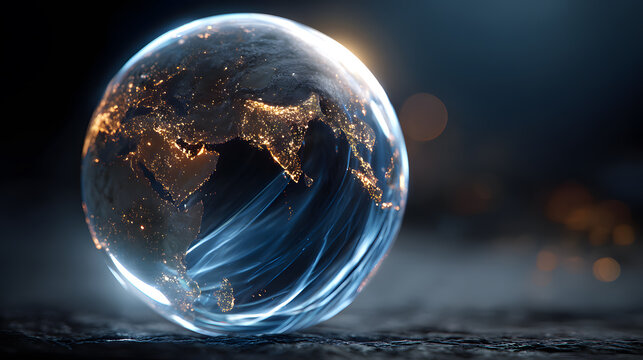 Futuristic hologram globe floating illuminated earth digital technology glowing lines night innovation blue light creative