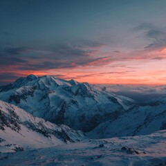 Obraz premium A photograph of the top of a snowy mountain, generation AI 