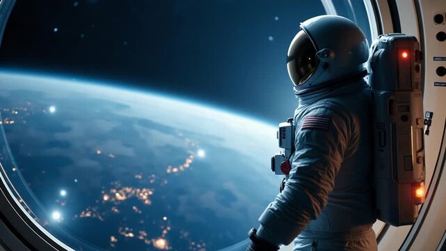 astronaut on the space observatory station near Earth