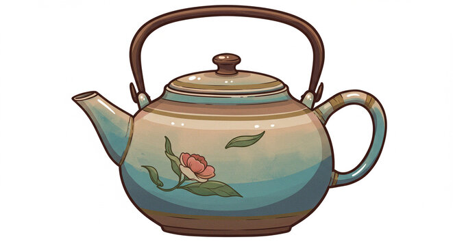 Simple Chinese teapot with floral design in traditional style  