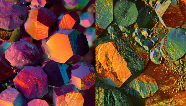 create a vibrant image of tartaric acid crystals in rapes and wine, viewed undr polarized light, positio the crystals on the left nd leave plenty of room fo text on the right