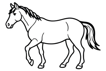 Simple Horse Standing Side View Outline Art on White Background Design