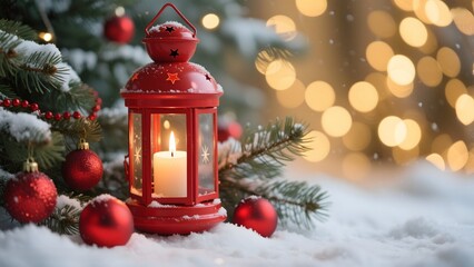 Christmas lantern with candle and ornaments festive holiday season decoration