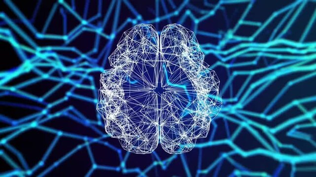 Desintegration Of Digital Brain On Blue Background Desintegration Of Digital Brain On Blue Background. 3D . technology