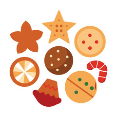 Set of christmas cookies assortment vector illustration on white background.