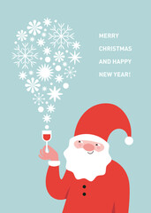 Cute Santa Claus with glass of holiday beverage