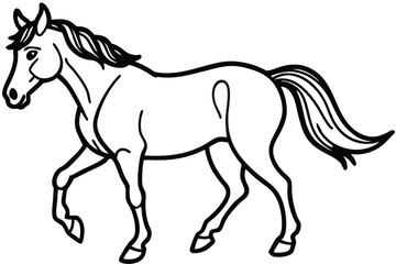 Stylized Horse Walking Outline, Black Mane and Tail, Isolated on White Background