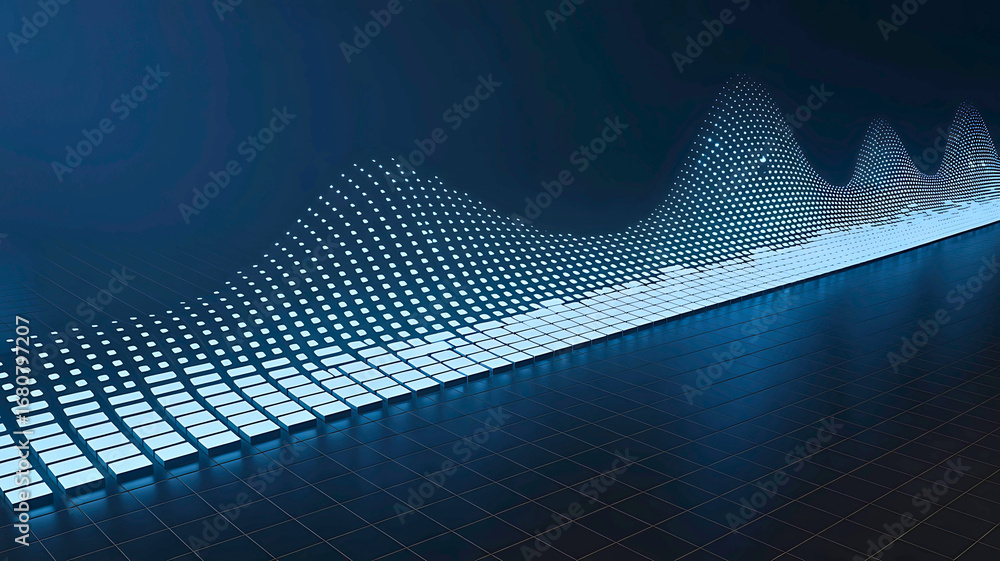 Aufkleber futuristic visualization of a digital audio waveform or data graph with glowing blue particles on a 