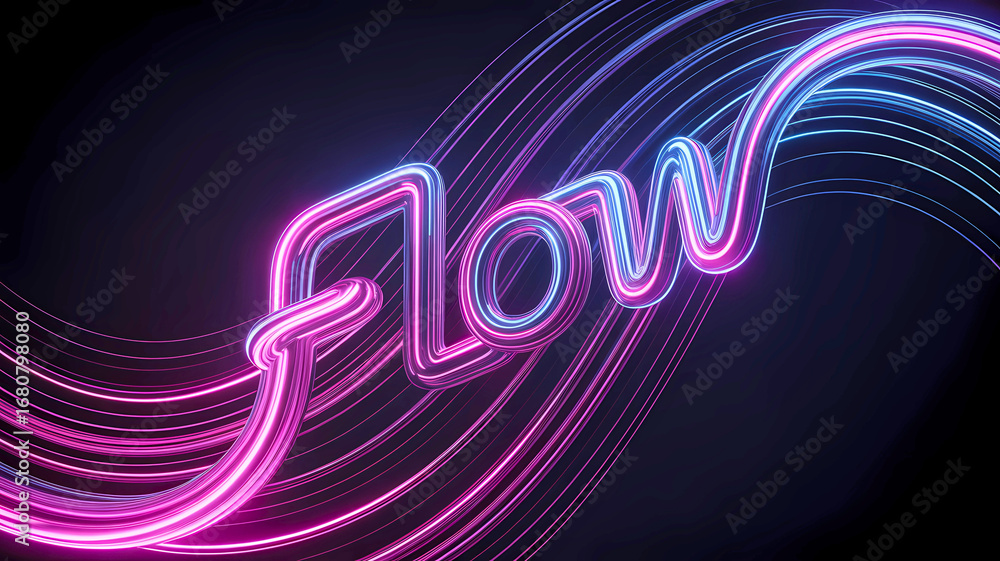 Poster dynamic flow of glowing neon lines and luminous typography creating a vibrant, energetic visual effe
