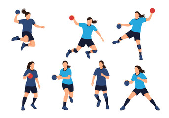 Athletic Women Demonstrating Various Movements and Poses in the Popular Team Sport of Handball