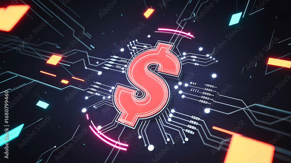 Aufkleber futuristic digital highway with streams of vibrant neon light tracing an infinite loop, symbolizing 