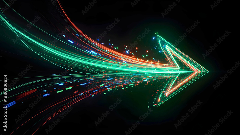 Aufkleber futuristic concept of high-speed data transmission with a glowing neon arrow pointing forward, symbo