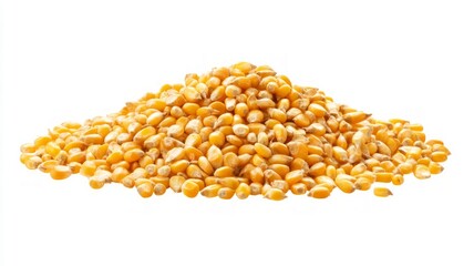 Golden corn kernels on white background. AI image