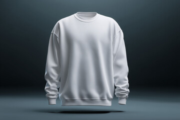 floating product mockup, front, white sweatshirt, realistic matching seam lines from underneath shoulder to collar dark, sleek blank