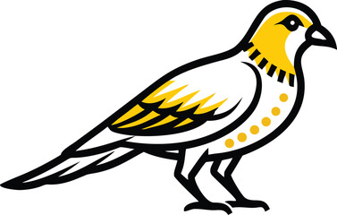 Cartoon Yellow Bird Standing Attentively with Detailed Feather and Minimalist Style