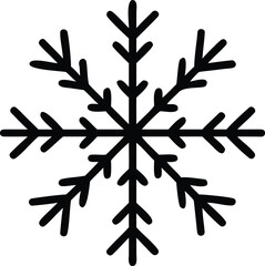 Black snowflake with simple line style stands out against the white background