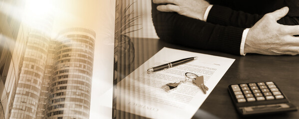 Concept of reflection time before signing a contract; multiple exposure