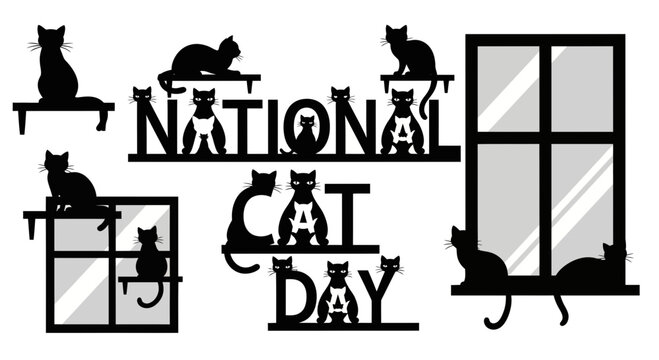 Vector art of national cat day with cats and window