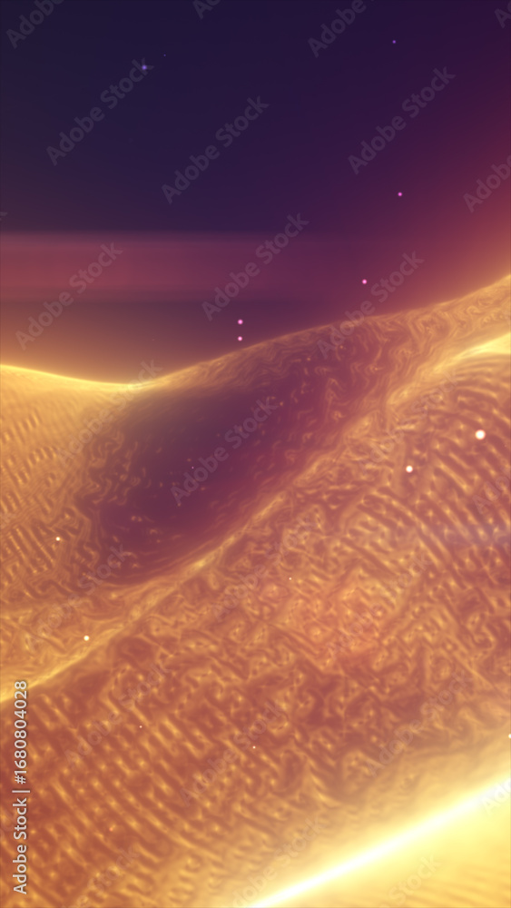 Poster golden terrain with glowing soft light and intricate surface pattern in a dreamlike abstract environ