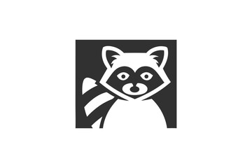 Cute raccoon head showing its striped tail in a geometric black and white style