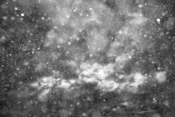 snowfall background, snowflakes falling the first snow in early winter abstract background