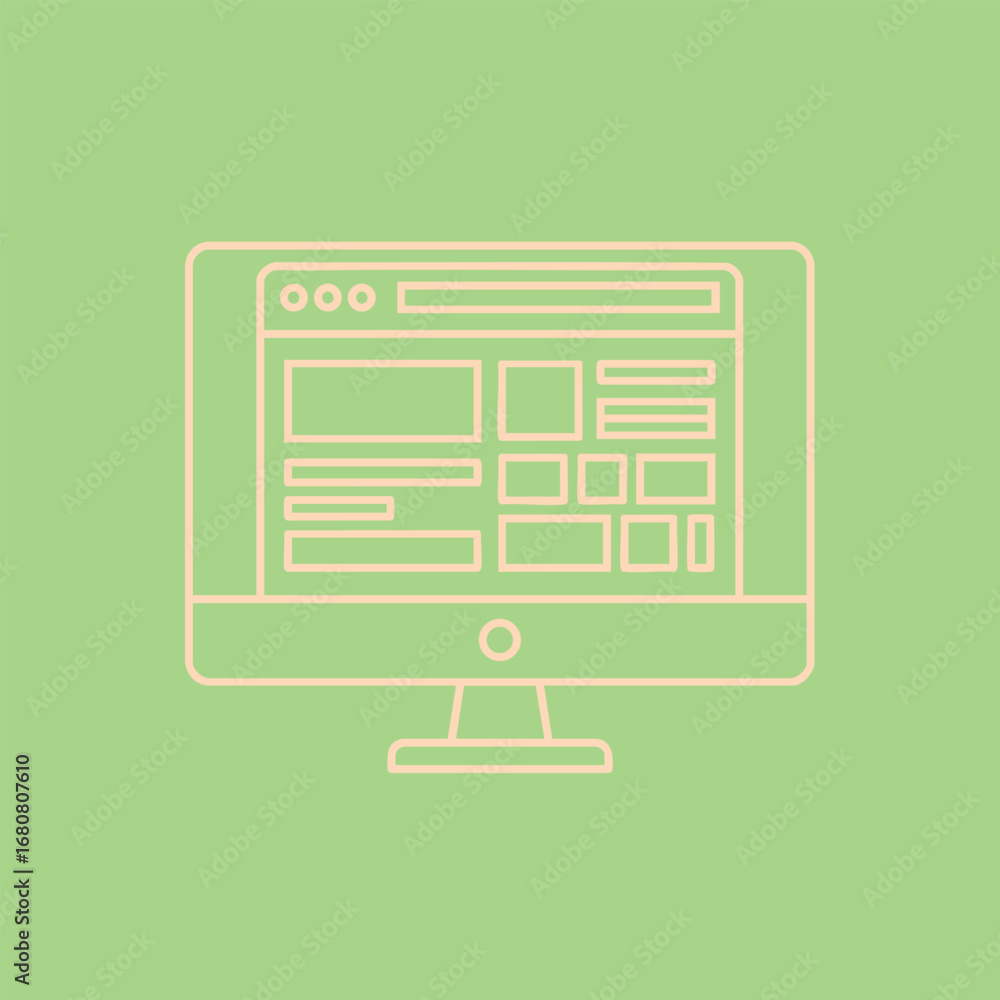 Fototapete simple illustration of a computer monitor displaying a webpage layout on a light green background, i