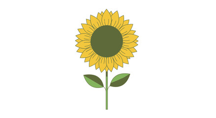 Fototapeta premium Minimalist Sunflower Illustration with Green Stem and Leaves on White