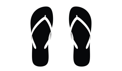 A pair of simple black flip flops with white straps isolated on a clean white background representing summer footwear and casual beach style