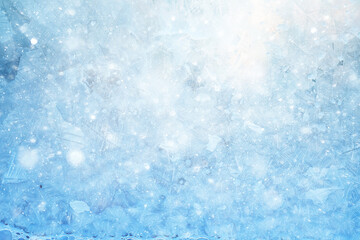 winter blue background ice frozen texture on the window