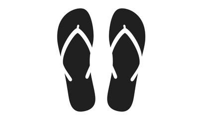 A simple black silhouette of a pair of flip flop sandals with white straps isolated on a clean white background for summer footwear concepts