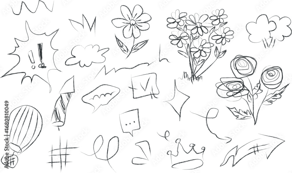 Aufkleber hand-drawn speech bubbles and design elements vector set a collection of doodle style illustrations 