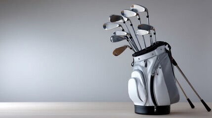Naklejka premium Golf clubs in a bag against a neutral background