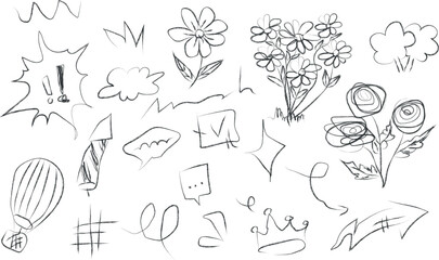 Hand-Drawn Speech Bubbles and Design Elements Vector Set A Collection of Doodle Style Illustrations for Communication and Decoration