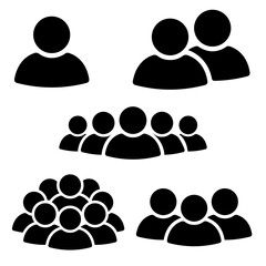Vector image of a person and people icon. Work team people icons. Social network or dating site user personal profile symbol. Collection of people groups or user groups for your use