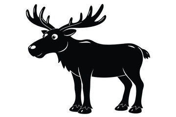 Cartoon silhouette of a big moose stands on an isolated background