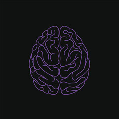 Obraz premium Abstract illustration of a human brain in purple lines on a black background, representing creativity and intelligence