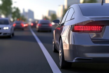 Traffic flow at sunset with cars engaged in daily commute in an urban environment