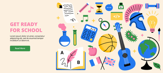A colorful banner with educational elements. Perfect for promotion materials, school projects, and creative teaching designs.