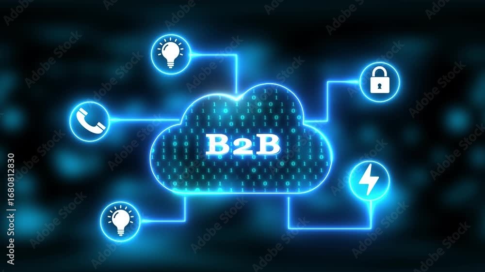 Aufkleber cloud computing b2 b network with icons for security, communication, and growth technology data