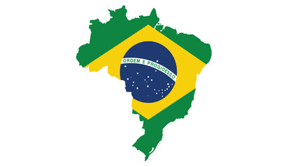 The distinctive outline of brazil filled with its national flag colors and emblem representing south american geography and national pride