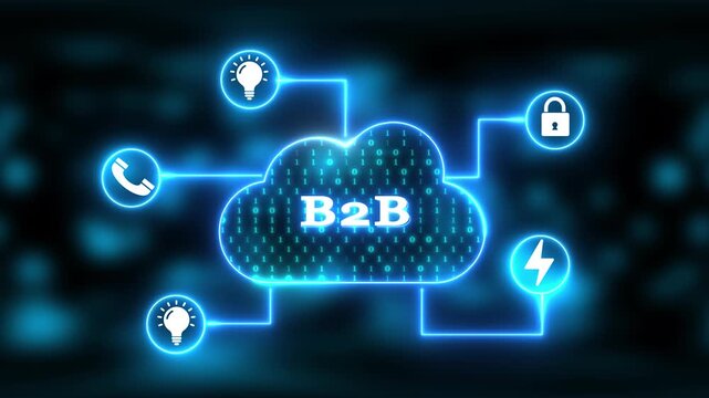 Cloud Computing B2 B Network with Icons for Security, Communication, and Growth technology data