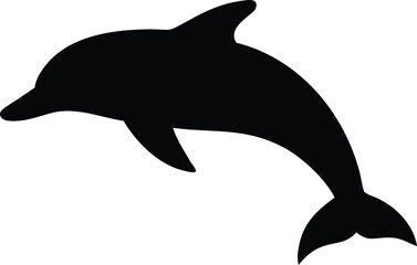 Black silhouette presents dolphin leaping gracefully through ocean waters clearly depicted