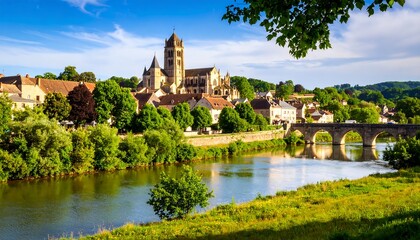 Picturesque European village by river