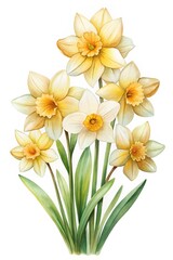 Fototapeta premium Elegant Watercolor Painting of a Bouquet of Daffodils with Yellow and White Petals