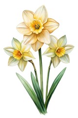 Obraz premium Elegant Watercolor Illustration of Three Narcissus Flowers in Full Bloom, Isolated